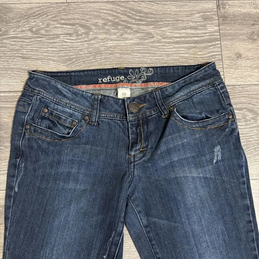 Refuge Women Blue Wide Flared‎ Leg Short Rise Y2K Size 7S